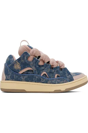 Lanvin Baskets Curb bleu et rose en denim exclusives à SSENSE