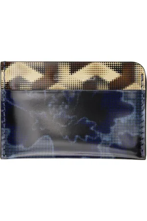 DRIES VAN NOTEN Porte-carte bleu marine et beige à motif graphique imprimé