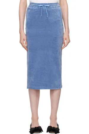 pushBUTTON Jupe midi bleue à taille cintrée