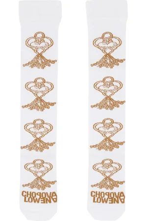Chopova Lowena Chaussettes blanc et brun clair à motif graphique