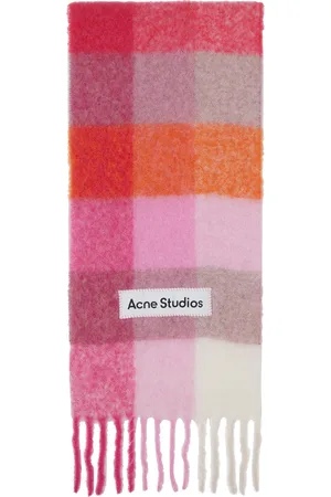 Acne Studios Écharpe rose et orange en mohair à carreaux