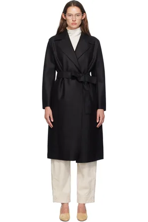 Harris Wharf London Manteau long noir à ceinture