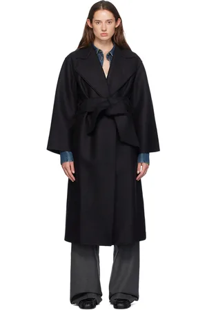 Harris Wharf London Manteau noir à ceinture à nouer