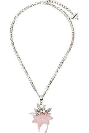 OTTOLINGER Collier argenté et rose à pendentif de fleur à enduit