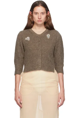 Simone Rocha Cardigan écourté brun en tricot d