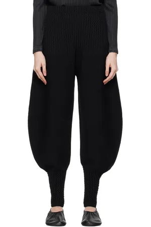 Issey Miyake Pantalon noir à garnitures Squeeze