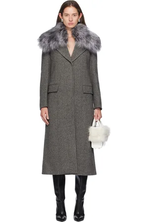 BLUMARINE Blouson gris en laine à garniture en peau retournée