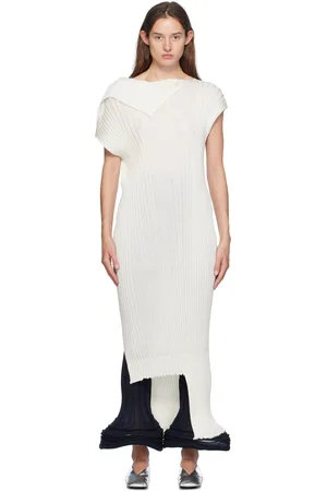 Issey Miyake Robe midi Sparkling blanche en tricot côtelé de laine mérinos
