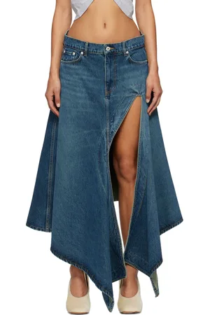 Y / PROJECT Jupe midi bleue en denim à découpe - Evergreen