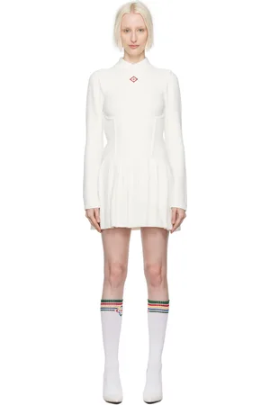 Casablanca Robe de tennis courte blanche en tricot de fil bouclé à bustier