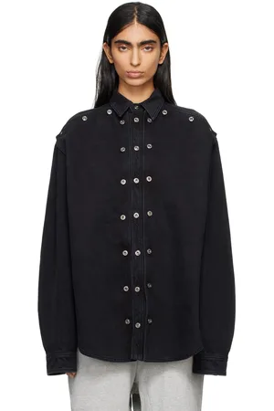 Y / PROJECT Chemise noire en denim à empiècements à boutons-pression - Evergreen