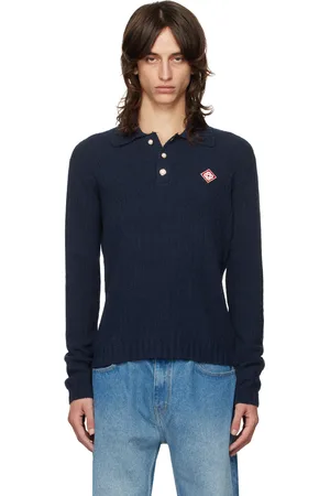 Casablanca Polo bleu en tricot de fil bouclé