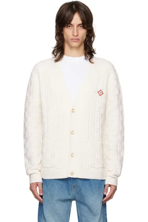 Casablanca Cardigan blanc cassé en tricot à motif natté