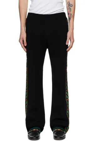 Casablanca Pantalon noir à motif de feuilles de laurier