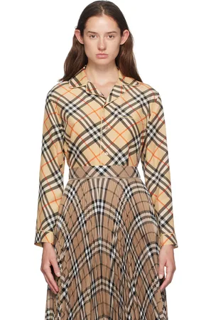 Burberry Chemise de pyjama beige à carreaux