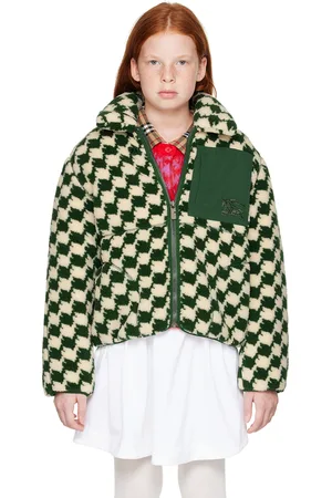 Burberry Enfant | Blouson vert et blanc cassé à motif pied-de-poule modifié