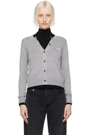 Maison Kitsuné Cardigan gris à écusson à logo de renard