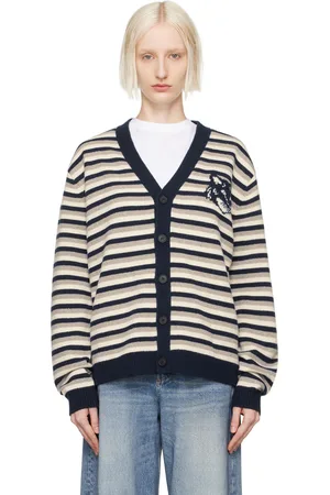 Maison Kitsuné Cardigan décontracté bleu marine et blanc à logo de renard