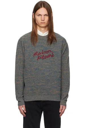 Maison Kitsuné Pull bleu à logo calligraphié