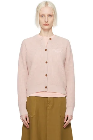 Maison Kitsuné Cardigan décontracté rose à logo calligraphié