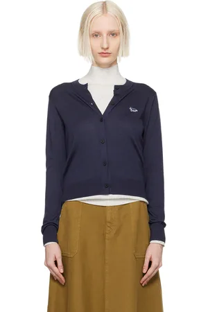 Maison Kitsuné Cardigan bleu marine à écusson à logo de renard