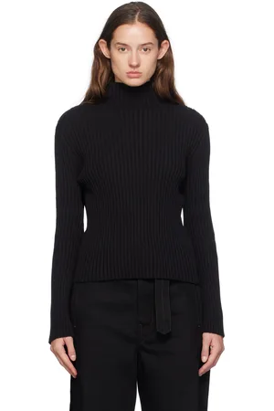 AMOMENTO Col roulé noir en tricot côtelé