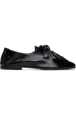 Hereu Chaussures oxford Plegada noires en cuir verni froissé