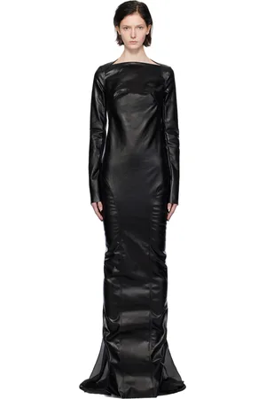 Rick Owens Robe longue droite Al noire en denim