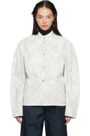LEMAIRE Blouson gris et blanc en denim à manches incurvées