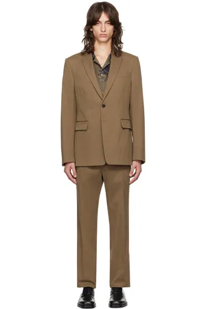 DRIES VAN NOTEN Complet brun en coton à simple boutonnage