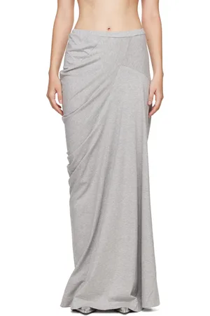 DRIES VAN NOTEN Jupe longue drapée grise en coton