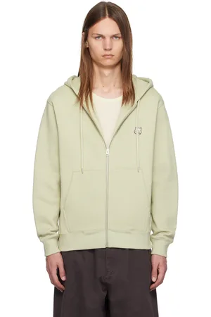 Maison Kitsuné Pull à capuche kaki à glissière et à logo de renard