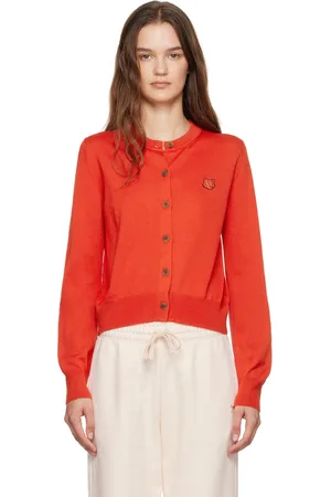 Maison Kitsuné Cardigan rouge à écusson à logo de renard