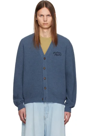 Maison Kitsuné Cardigan bleu à logo calligraphié