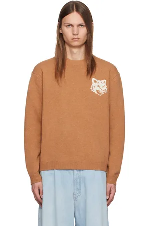 Maison Kitsuné Pull brun clair à logo de renard en intarsia