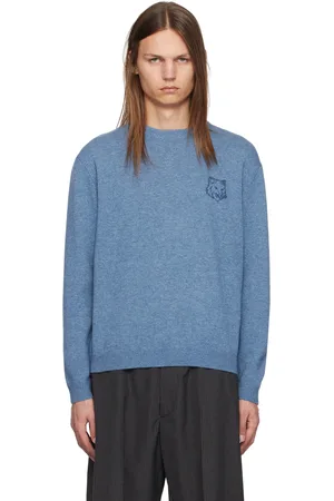 Maison Kitsuné Pull bleu à logo de renard brodé