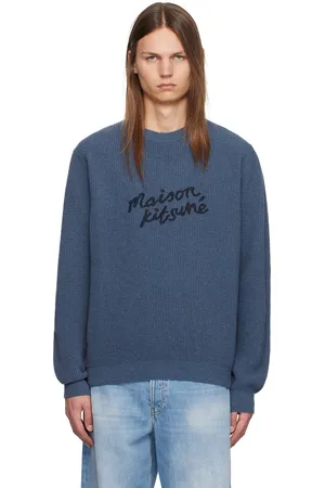 Maison Kitsuné Pull bleu à logo calligraphié
