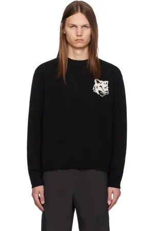 Maison Kitsuné Pull noir à logo de renard en intarsia