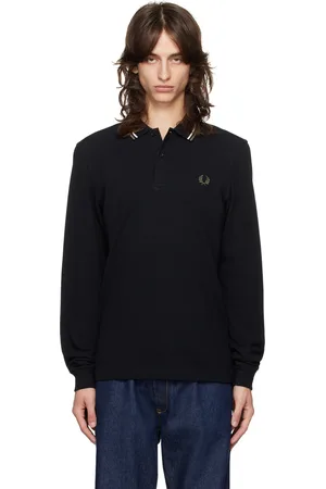 Fred Perry Polo de tennis à manches longues noir à garnitures rayées