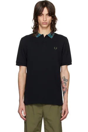 Fred Perry Polo noir à motif en tricot jacquard au col