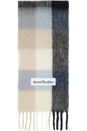 Acne Studios Écharpe bleu et beige en mohair à carreaux