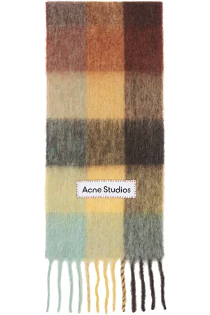 Acne Studios Écharpe brun et jaune en mohair à carreaux