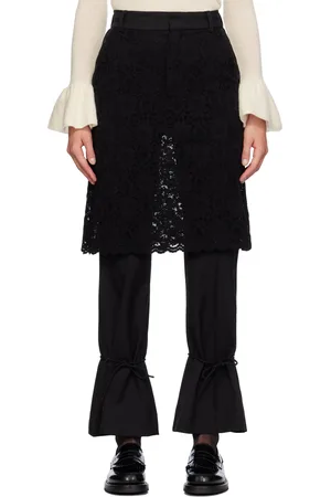 Rokh Pantalon façon tailleur noir à empiècement de style jupe en dentelle