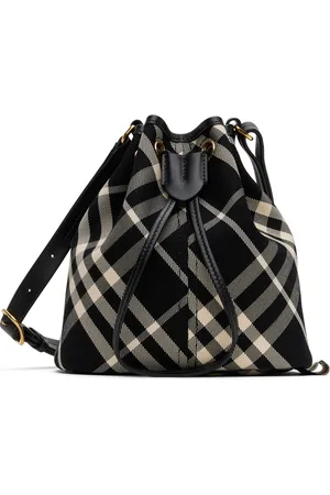 Burberry Mini sac seau noir et blanc cassé à carreaux