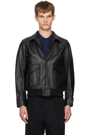 Beams Blouson aviateur militaire noir en cuir