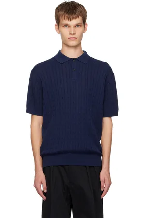 Beams Polo bleu marine en tricot câblé