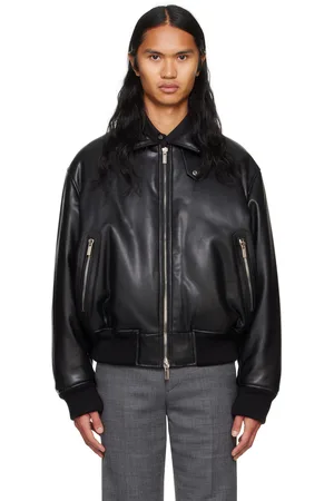 SYSTEM Blouson aviateur rembourré noir en cuir synthétique