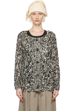 OPEN YY Cardigan noir et blanc en pointelle de style motif argyle