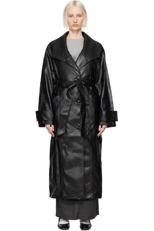 OPEN YY Trench noir en cuir synthétique à col montant