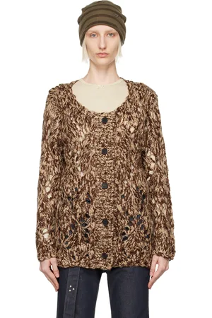 OPEN YY Cardigan brun en pointelle de style motif argyle